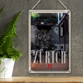 Blechschild Reise 20x30cm Zürich Schweiz Skulptur Architektur