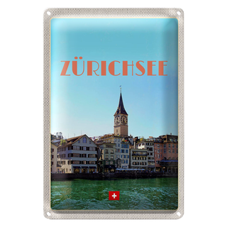 Blechschild Reise 20x30cm Zürich Schweiz Ausblick See auf Stadt