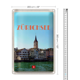 Blechschild Reise 20x30cm Zürich Schweiz Ausblick See auf Stadt