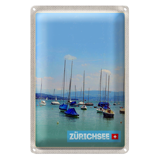 Blechschild Reise 20x30cm Zürich Boote auf dem Zürichsee Sommer