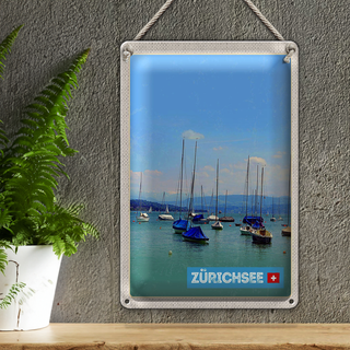 Blechschild Reise 20x30cm Zürich Boote auf dem Zürichsee Sommer