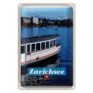 Blechschild Reise 20x30cm Zürich Schiff Boot See Stadt Gebirge