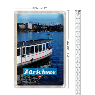 Blechschild Reise 20x30cm Zürich Schiff Boot See Stadt Gebirge