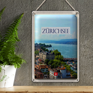 Blechschild Reise 20x30cm Schweiz Zürichsee Wald Stadt Gebirge