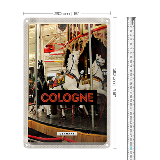 Blechschild Reise 20x30cm Köln Deutschland Pferdekarussell Spaß