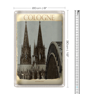 Blechschild Reise 20x30cm Kölner Dom Mittelalter schwarz weiß