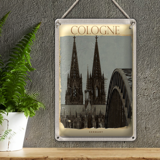 Blechschild Reise 20x30cm Kölner Dom Mittelalter schwarz weiß