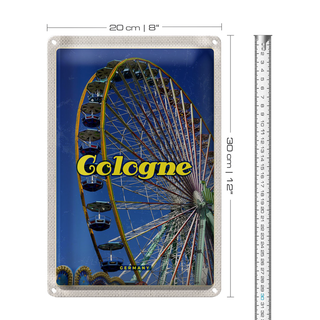 Blechschild Reise 20x30cm Köln Kirmes Riesenrad Autoscooter