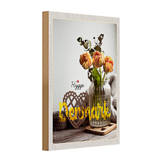 Holzschild Reise 20x30cm Dänemark Kopenhagen Blume Natur Vase