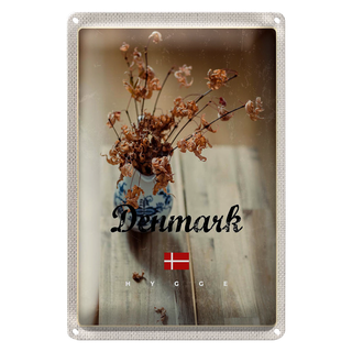 Blechschild Reise 20x30cm Dänemark verwelkte Blumen in Vase