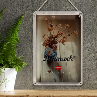 Blechschild Reise 20x30cm Dänemark verwelkte Blumen in Vase
