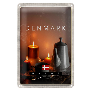 Blechschild Reise 20x30cm Dänemark Teekanne Kerzen Tischdecke