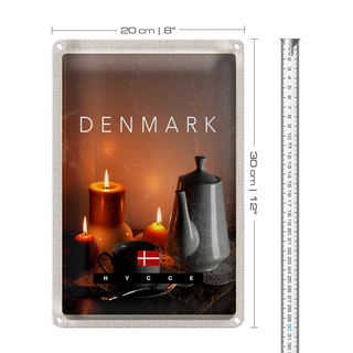 Blechschild Reise 20x30cm Dänemark Teekanne Kerzen Tischdecke