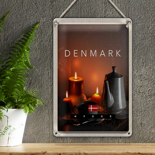 Blechschild Reise 20x30cm Dänemark Teekanne Kerzen Tischdecke