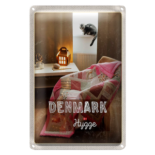 Blechschild Reise 20x30cm Dänemark Decke Wohnzimmertisch Katze