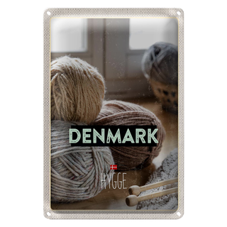 Blechschild Reise 20x30cm Dänemark Wolle weiß grau häkeln weich