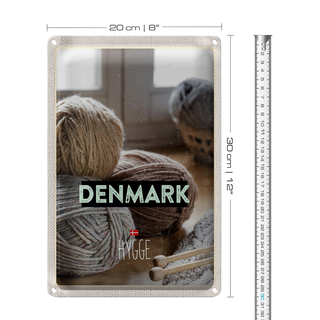 Blechschild Reise 20x30cm Dänemark Wolle weiß grau häkeln weich
