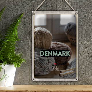 Blechschild Reise 20x30cm Dänemark Wolle weiß grau häkeln weich