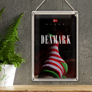 Blechschild Reise 20x30cm Dänemark Socken gemütlich Winterzeit