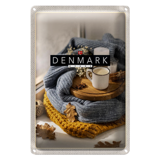 Blechschild Reise 20x30cm Dänemark Wollpullover Tasse Zimtstange