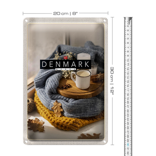 Blechschild Reise 20x30cm Dänemark Wollpullover Tasse Zimtstange