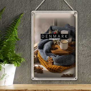 Blechschild Reise 20x30cm Dänemark Wollpullover Tasse Zimtstange