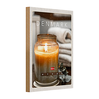 Holzschild Reise 20x30cm Dänemark Kerze im Glas Blume Handtuch