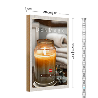 Holzschild Reise 20x30cm Dänemark Kerze im Glas Blume Handtuch