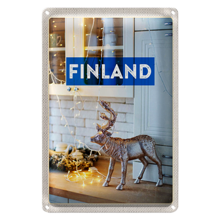 Blechschild Reise 20x30cm Finnland Hirsch Lichterkette Schrank