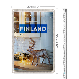 Blechschild Reise 20x30cm Finnland Hirsch Lichterkette Schrank