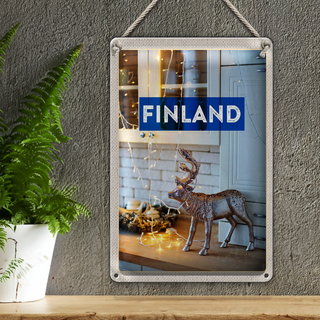 Blechschild Reise 20x30cm Finnland Hirsch Lichterkette Schrank