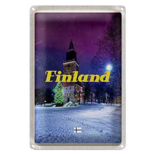 Blechschild Reise 20x30cm Finnland Schnee Winter Tannenbaum
