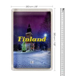 Blechschild Reise 20x30cm Finnland Schnee Winter Tannenbaum
