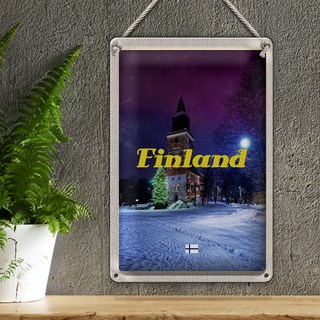 Blechschild Reise 20x30cm Finnland Schnee Winter Tannenbaum