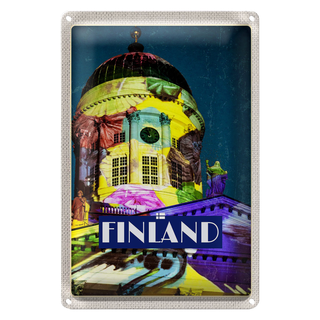 Blechschild Reise 20x30cm Finnland Kirche Skulptur Mittelalter