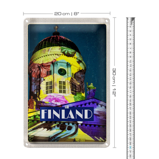 Blechschild Reise 20x30cm Finnland Kirche Skulptur Mittelalter