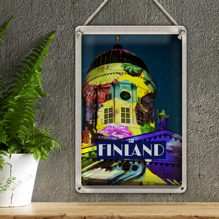 Blechschild Reise 20x30cm Finnland Kirche Skulptur Mittelalter