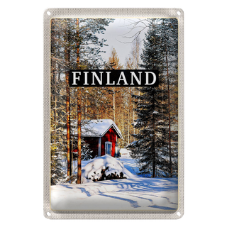 Blechschild Reise 20x30cm Finnland Winterzeit Schnee Wald
