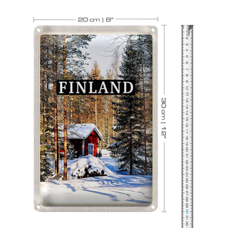 Blechschild Reise 20x30cm Finnland Winterzeit Schnee Wald