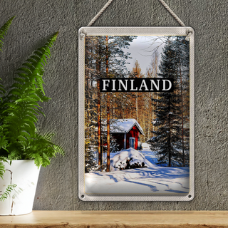 Blechschild Reise 20x30cm Finnland Winterzeit Schnee Wald