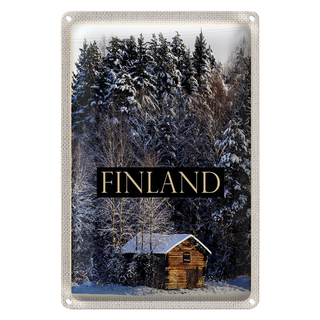 Blechschild Reise 20x30cm Finnland Haus Schnee Wald Winterzeit