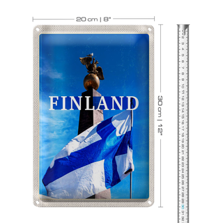 Blechschild Reise 20x30cm Finnland Helsinki goldener Adler Stein