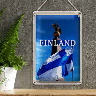 Blechschild Reise 20x30cm Finnland Helsinki goldener Adler Stein