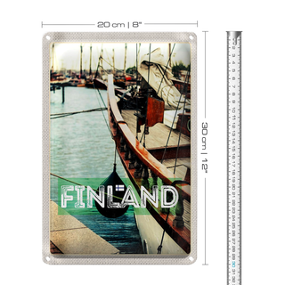 Blechschild Reise 20x30cm Finnland Wasser Meer Schiff Urlaub