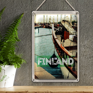 Blechschild Reise 20x30cm Finnland Wasser Meer Schiff Urlaub