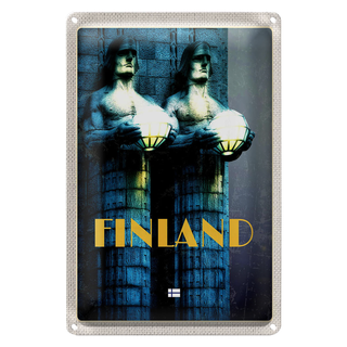 Blechschild Reise 20x30cm Finnland Skulptur Männer Mittelalter