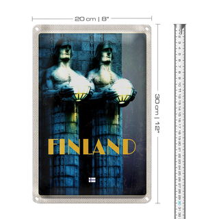 Blechschild Reise 20x30cm Finnland Skulptur Männer Mittelalter