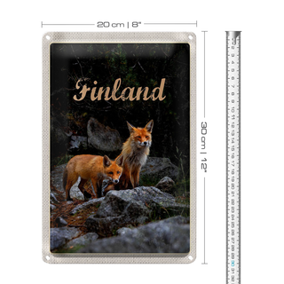 Blechschild Reise 20x30cm Finnland Füchse Wald Tiere Natur