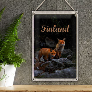 Blechschild Reise 20x30cm Finnland Füchse Wald Tiere Natur
