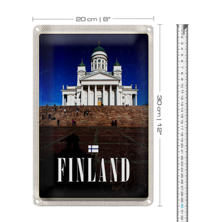 Blechschild Reise 20x30cm Finnland Kirche Treppe Architektur